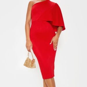 Red one shoulder Midi dress